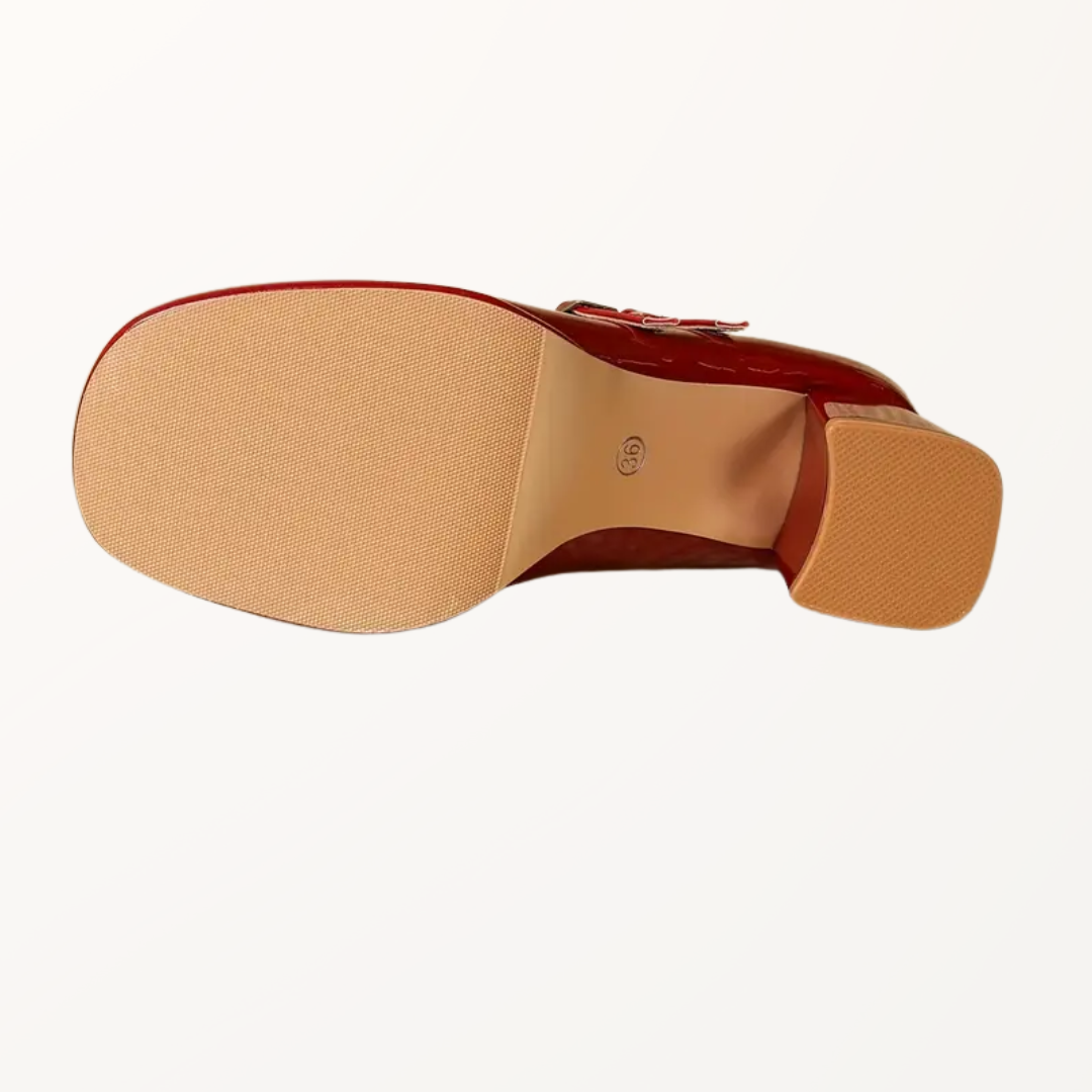 CLARISSA – RED PATENT BLOCK-HEEL MARY JANE SHOES