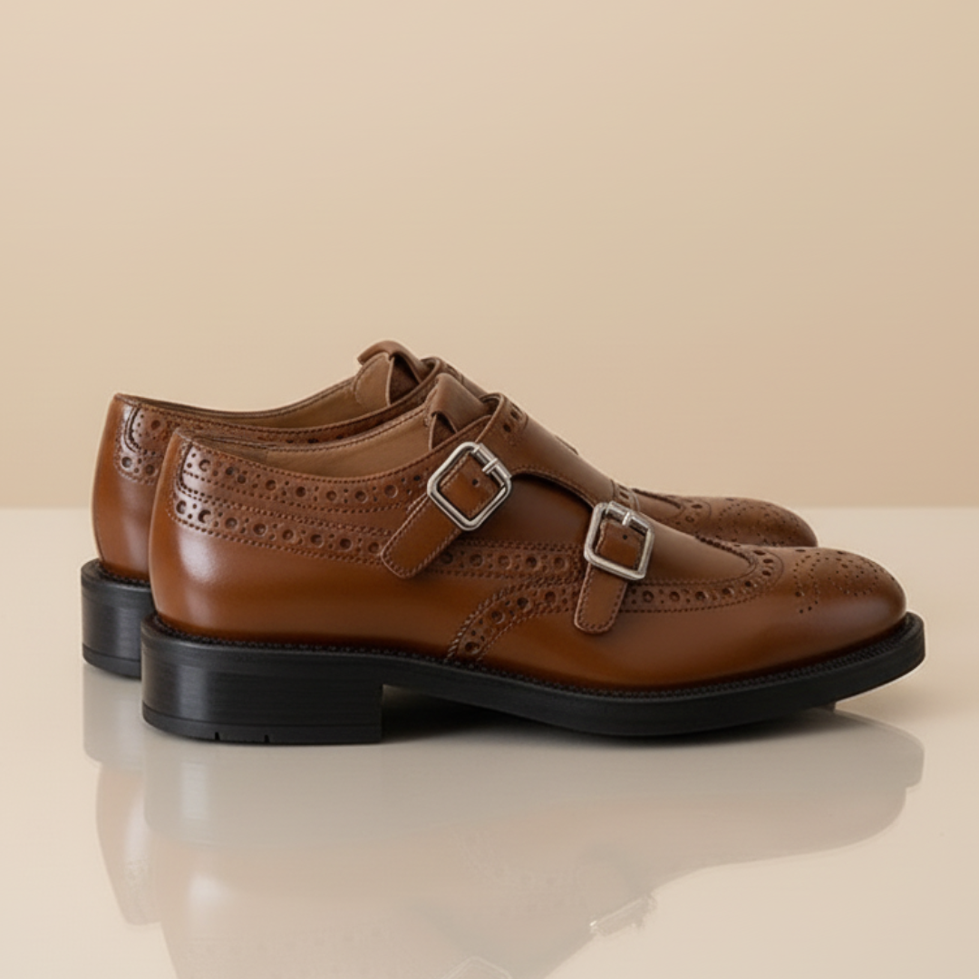 Margaux™ – Vintage Monk-Strap Brogue Shoes