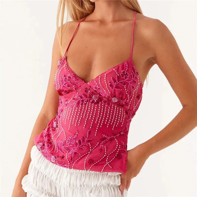 Beaded Mesh Cami Top