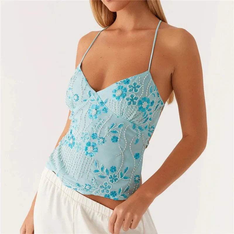 Beaded Mesh Cami Top