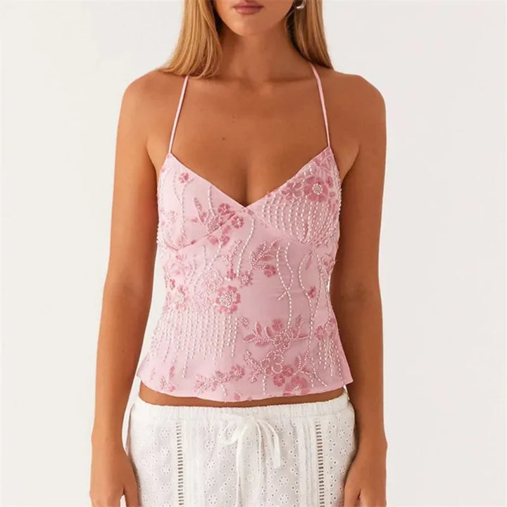 Beaded Mesh Cami Top
