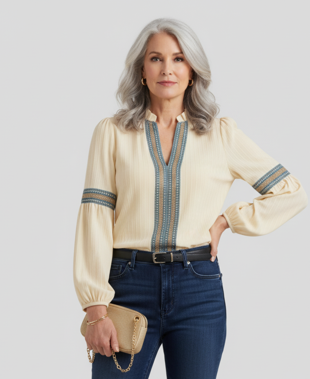 ISOLDE™ Embroidered V-Neck Blouse