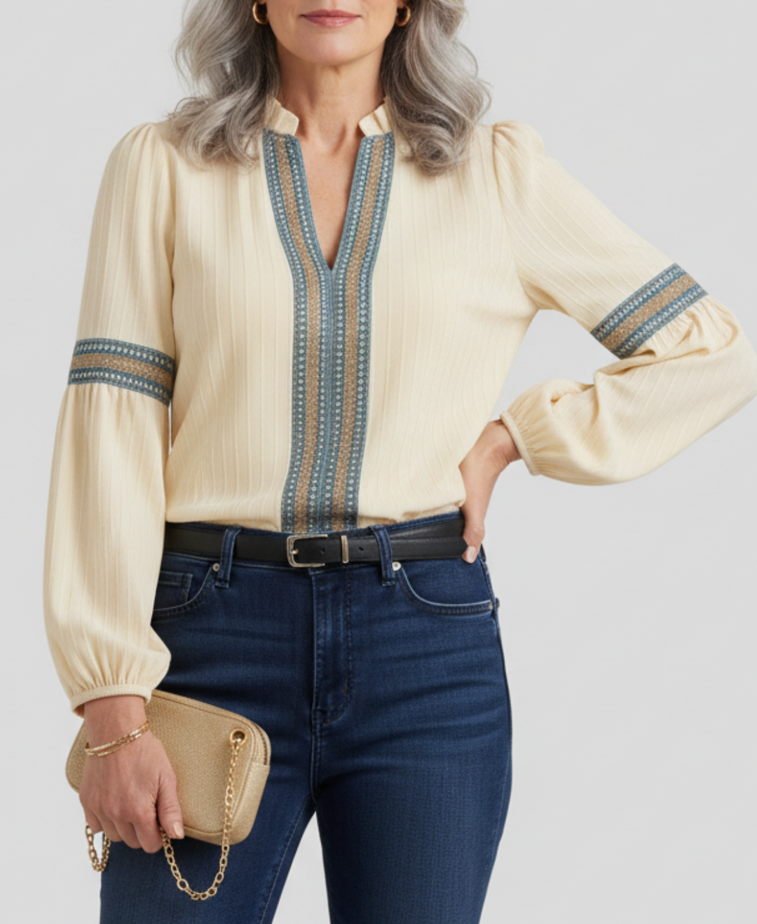 ISOLDE™ Embroidered V-Neck Blouse