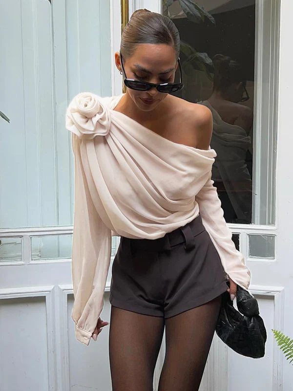One Shoulder Chiffon Blouse