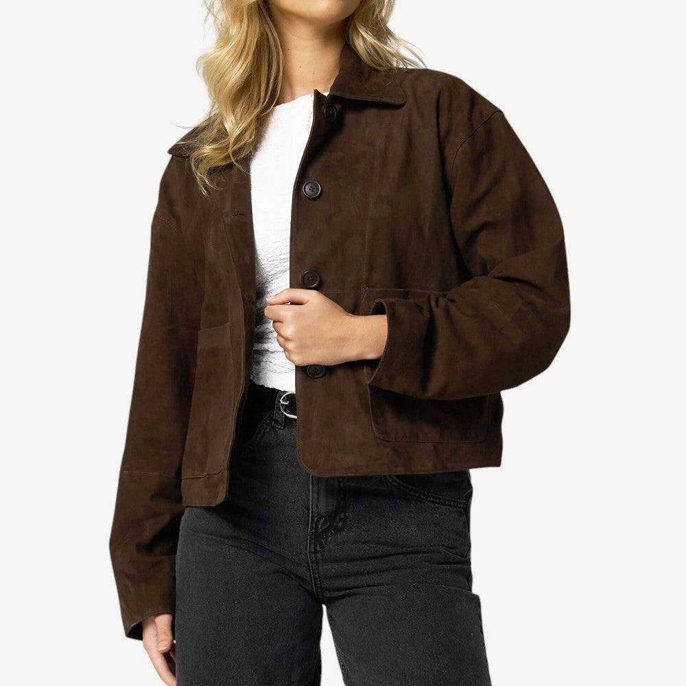 Brown Suede Button Jacket