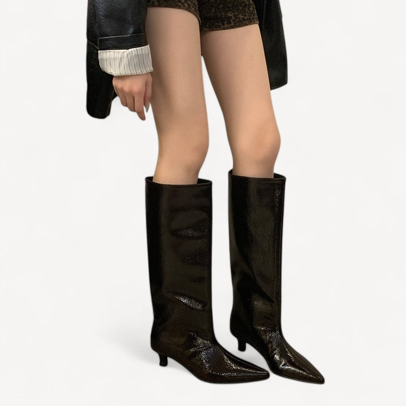 Glossy Vegan Knee Boots