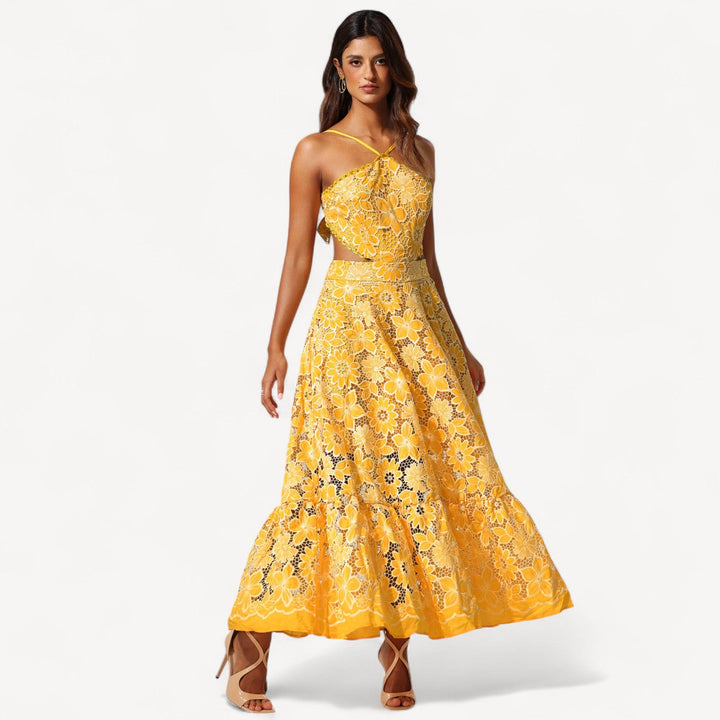 Ruffle Backless Lace Maxi