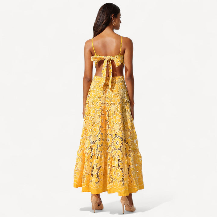 Ruffle Backless Lace Maxi