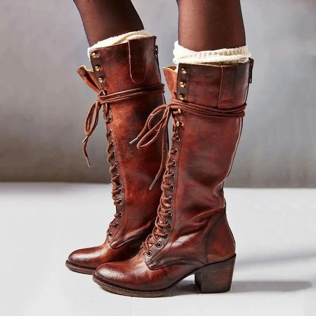 Bella | Chic Women’s Leather Knee Boots with Laces