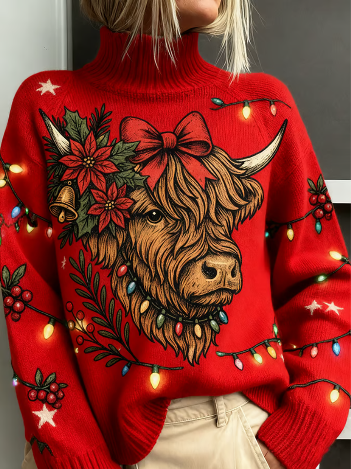 Christmas Jumper Highland Cattle Print
