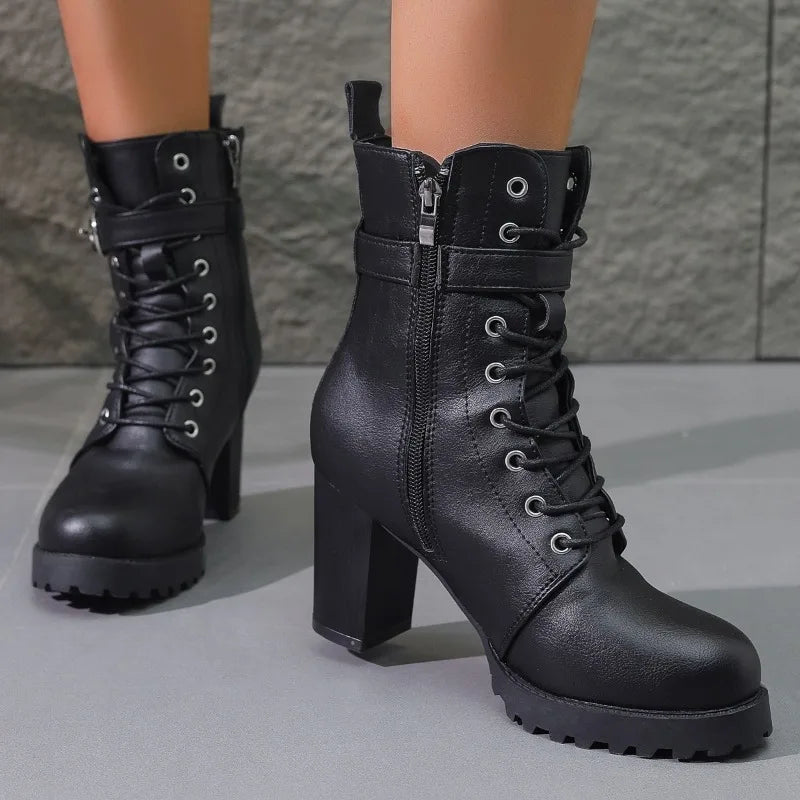 Emily | Women’s Trendy Heeled Lace-Up Boots