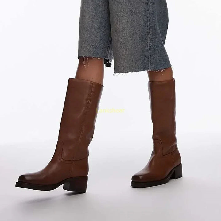 Zara | Women’s Leather Knee-High Boots with Heels