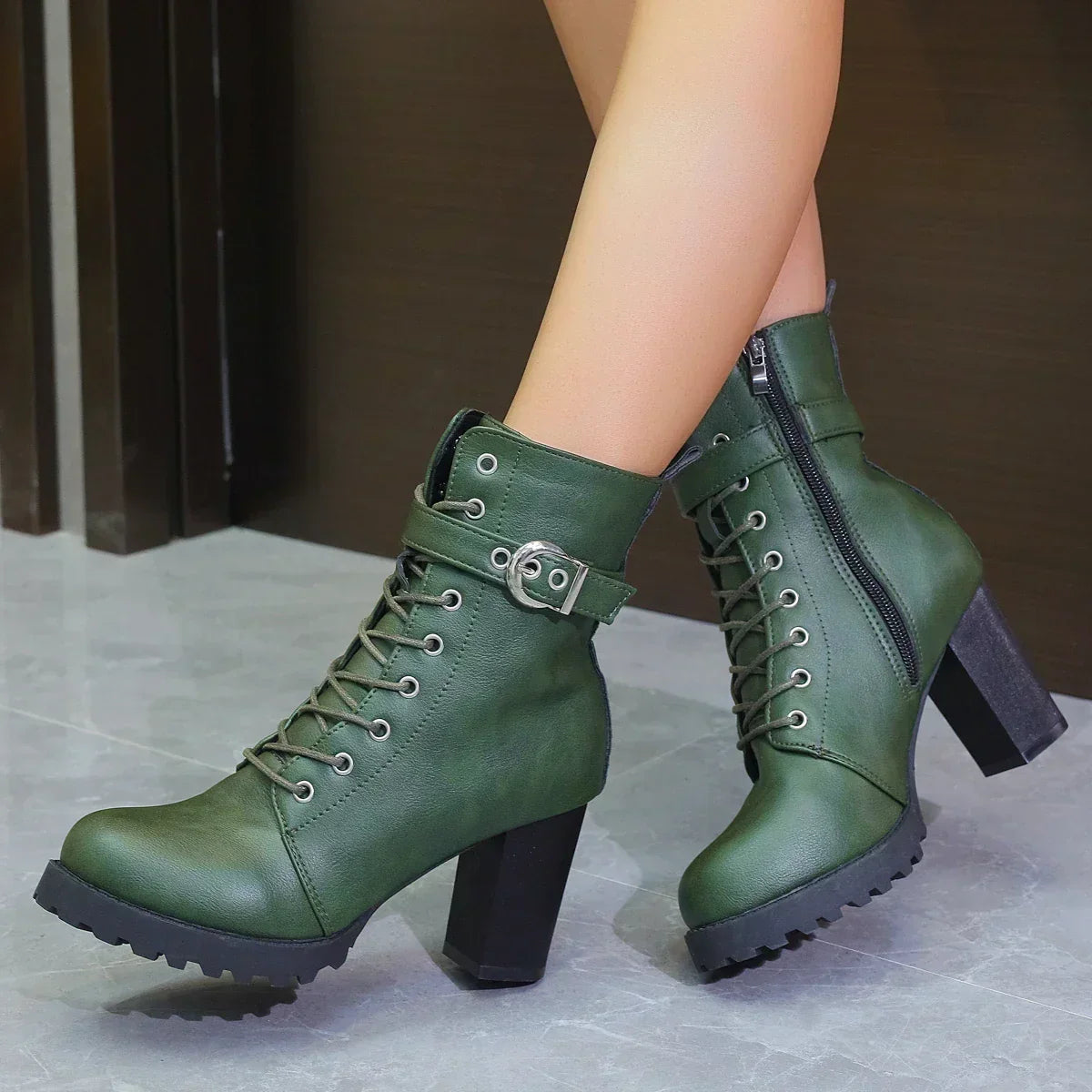 Emily | Women’s Trendy Heeled Lace-Up Boots