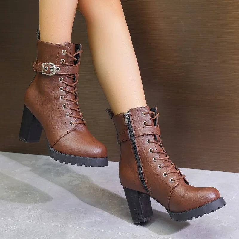 Emily | Women’s Trendy Heeled Lace-Up Boots