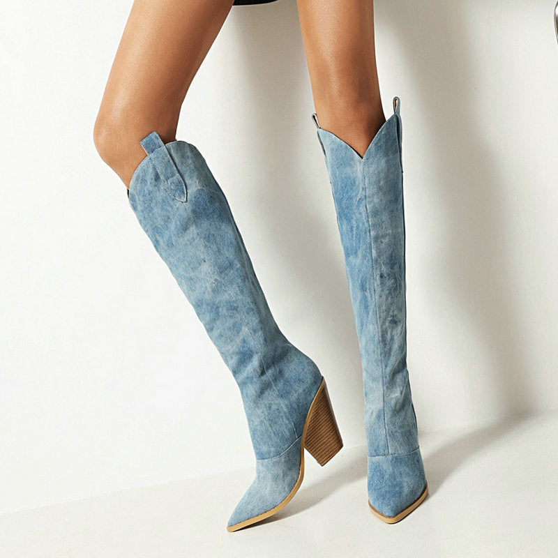 Bethany | Women’s Blue Pointed Western Heel Boots