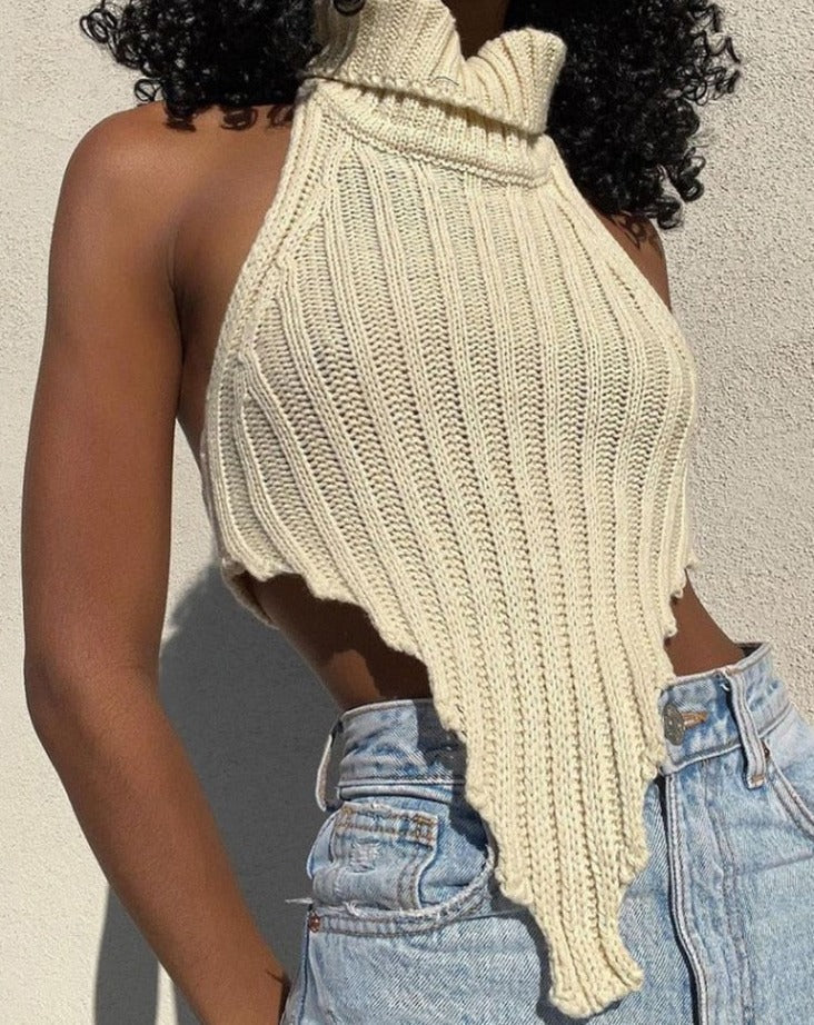 Asymmetric Halter Knit Crop