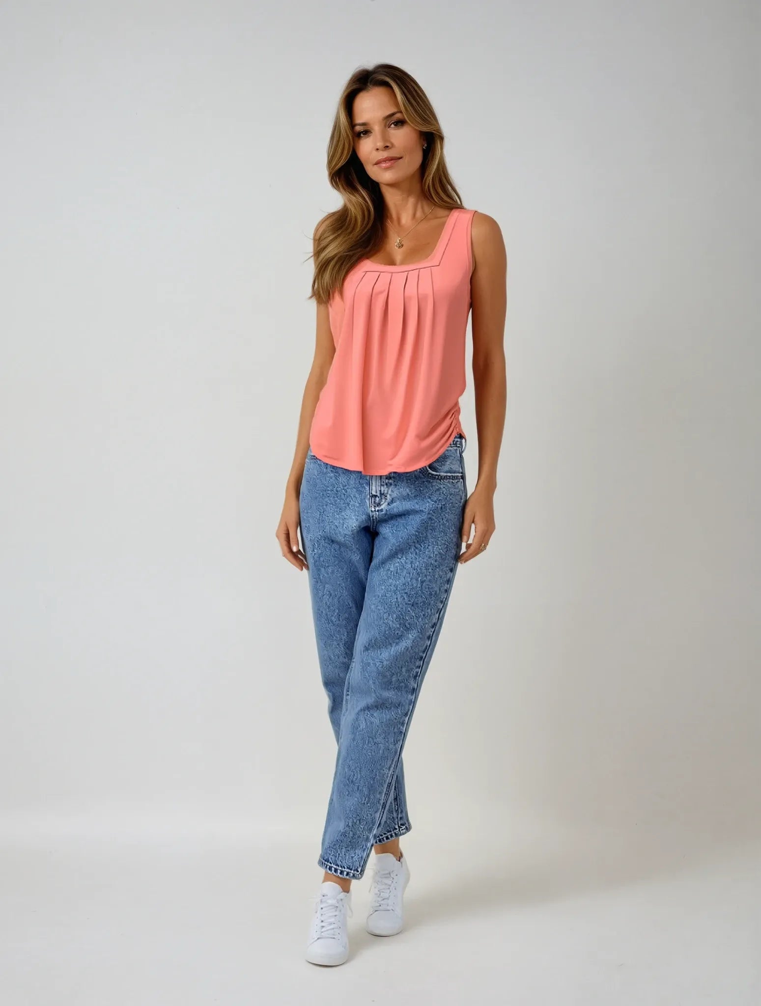 Pleated Square Neck Top