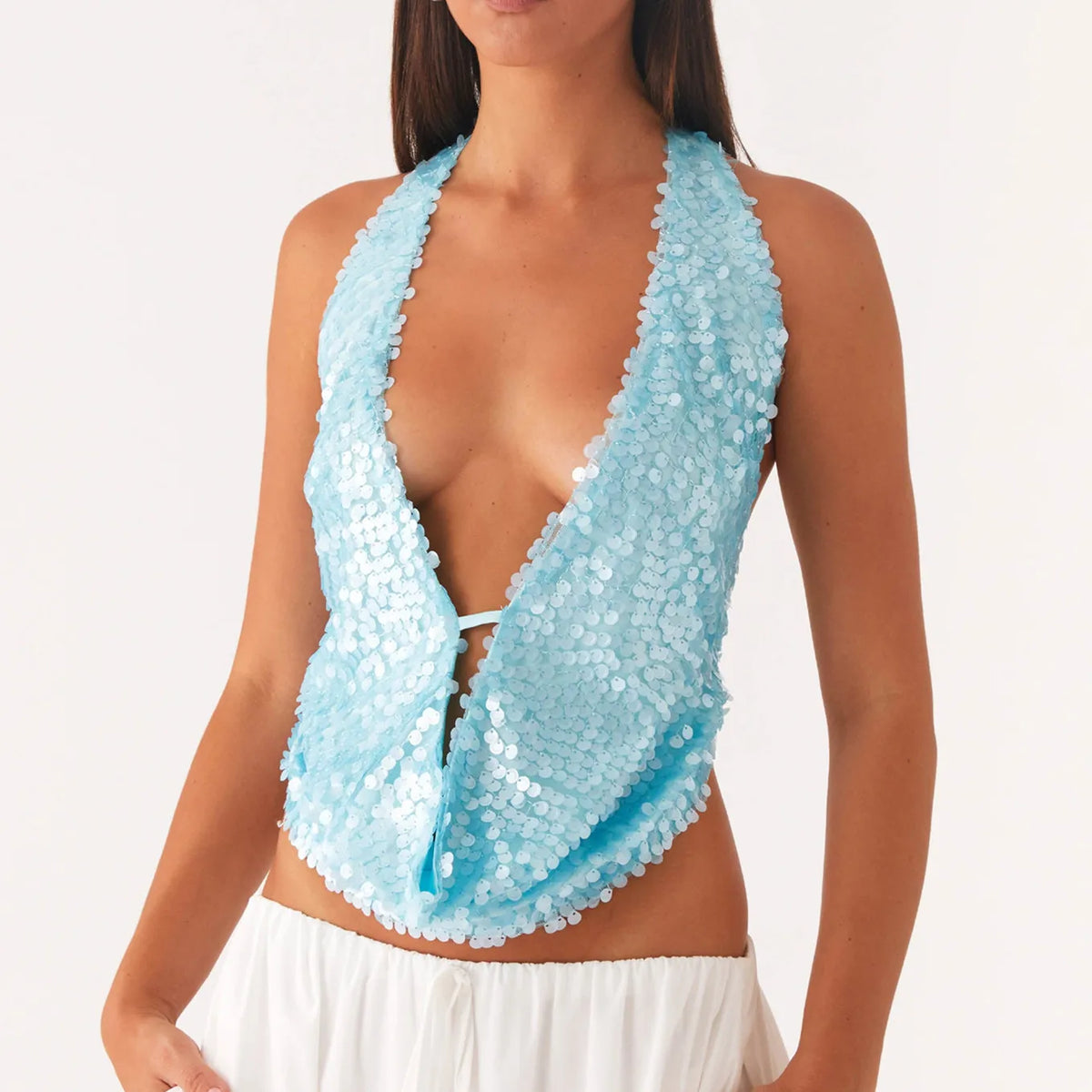 Sequin Draped Halter Top