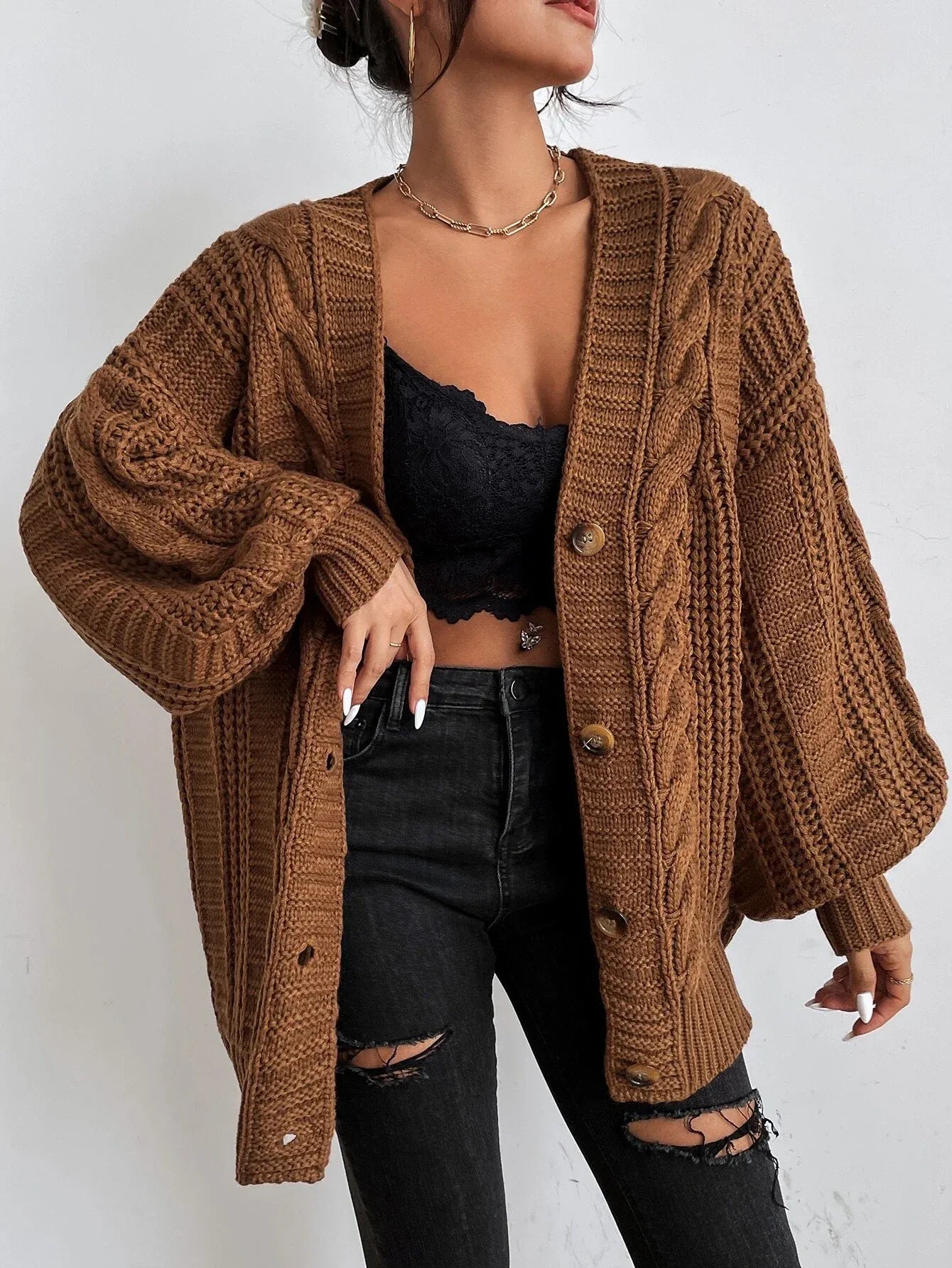 Oversized Cable Knit Cardigan
