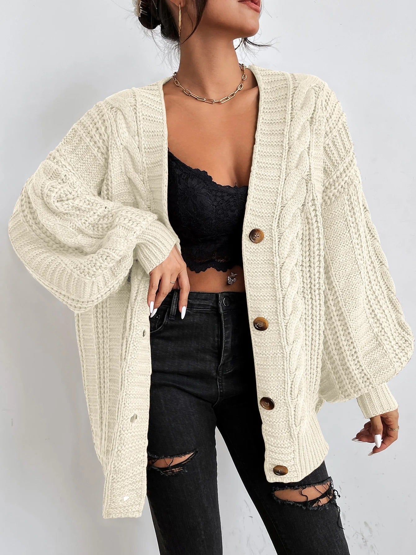 Oversized Cable Knit Cardigan