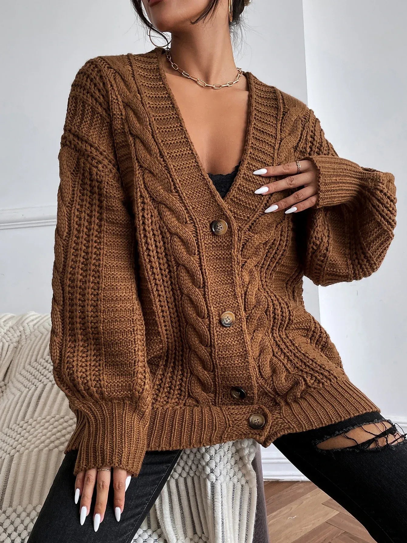Oversized Cable Knit Cardigan