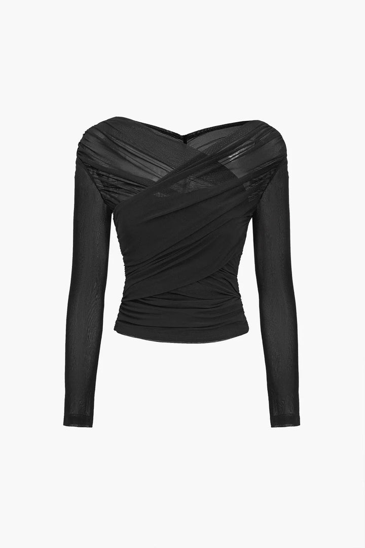 Ruched Mesh Long Sleeve