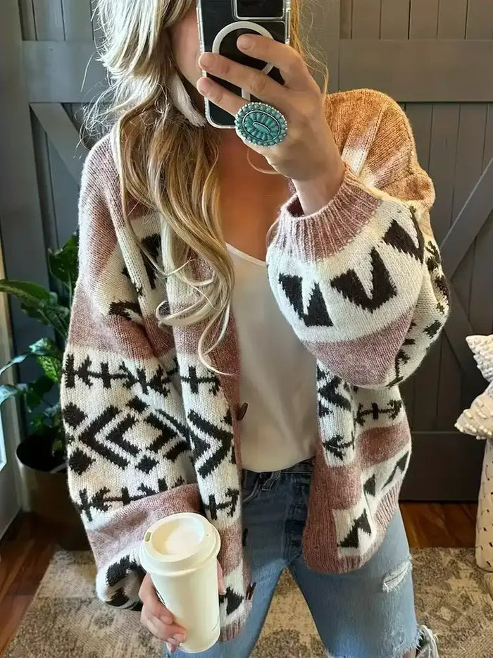 Boho Geometric Knit Cardigan