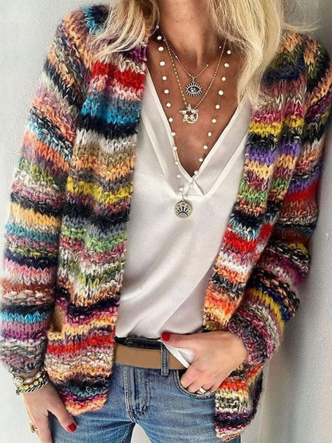 Women's Colorful Striped Knit Cardigan Sweater