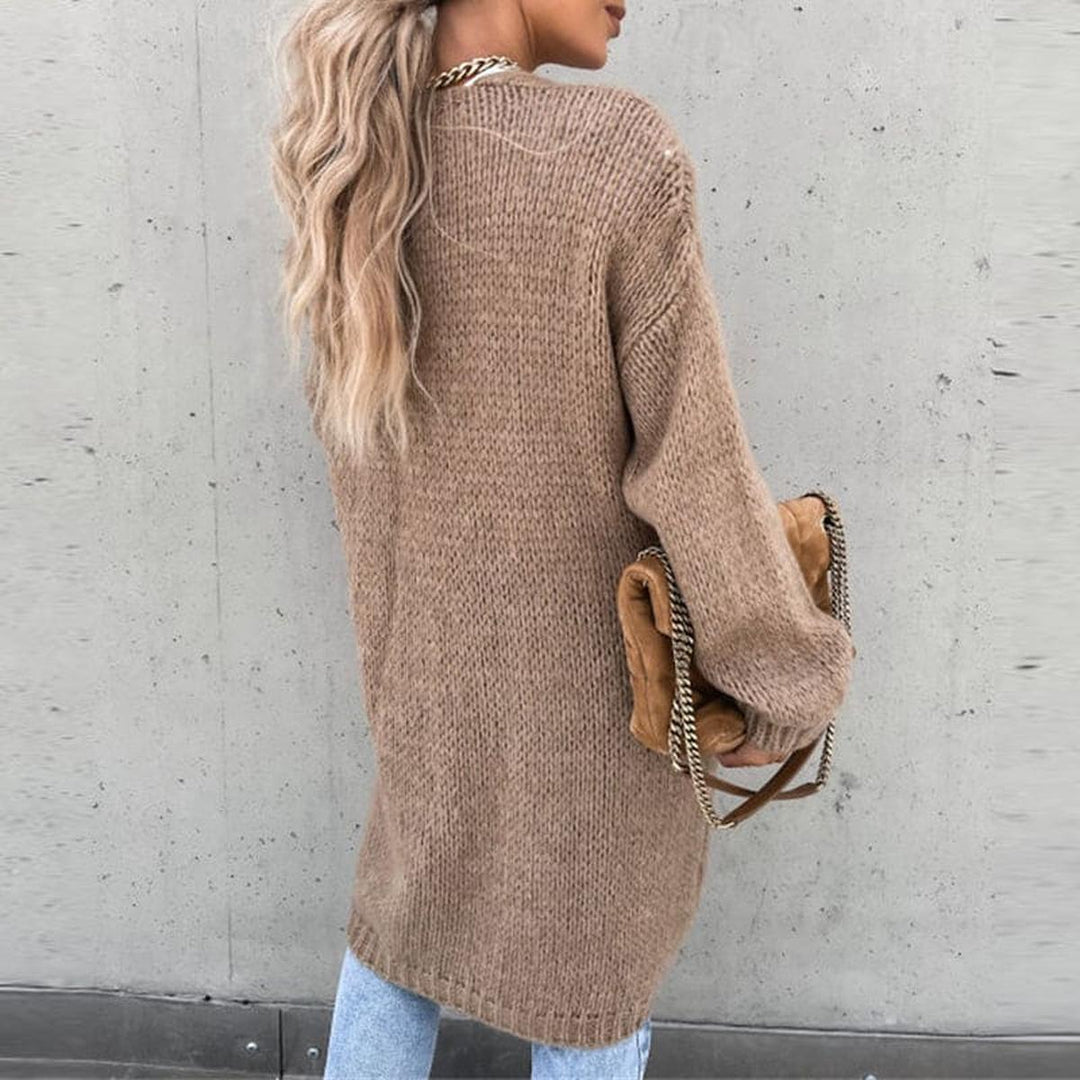 Women's Solid Color Knit Cardigan With Long Sleeves