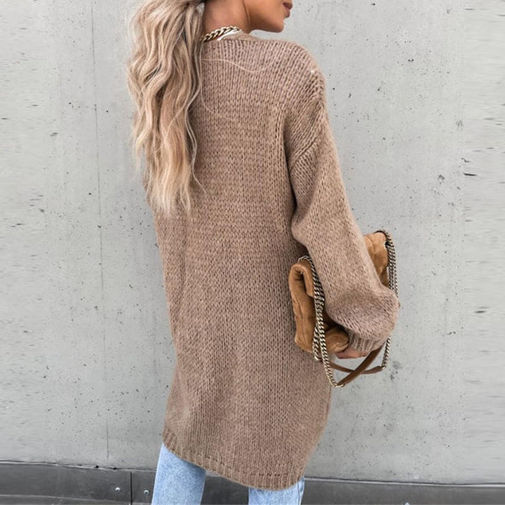 Women's Solid Color Knit Cardigan With Long Sleeves