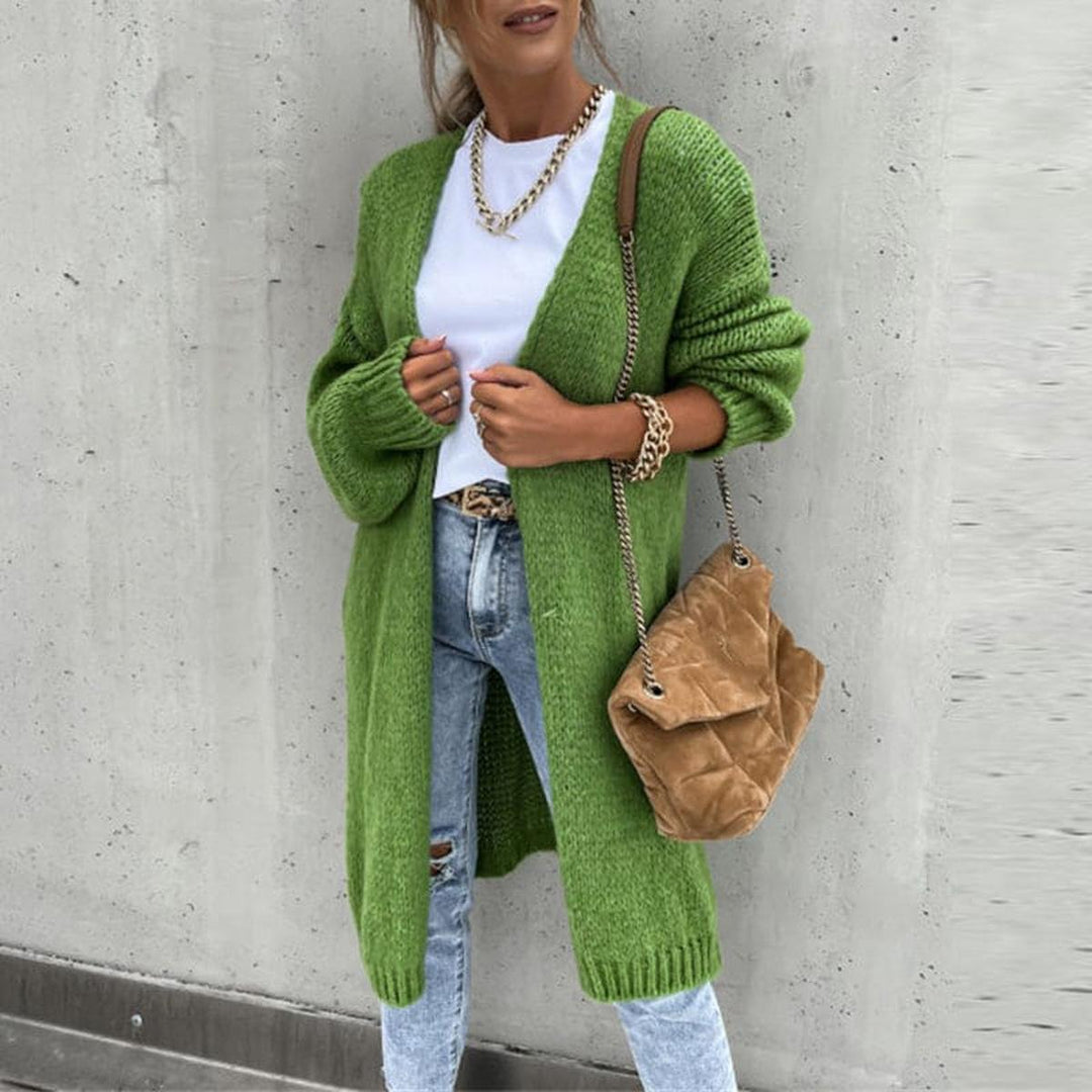 Women's Solid Color Knit Cardigan With Long Sleeves