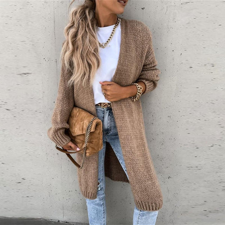 Women's Solid Color Knit Cardigan With Long Sleeves