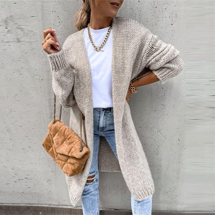 Women's Solid Color Knit Cardigan With Long Sleeves