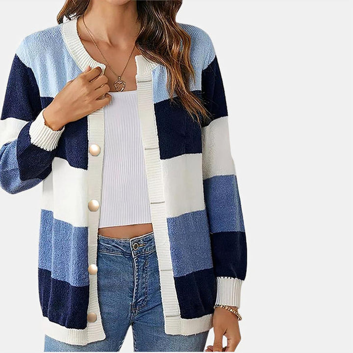 Women's Striped Cardigan Sweater - Elegant Versatile Knitwear