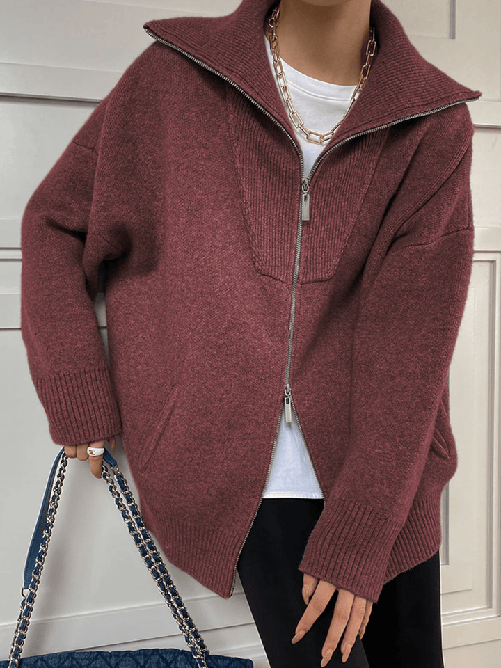 Wool Knit Oversized Cardigan With Zip-Front Herwick