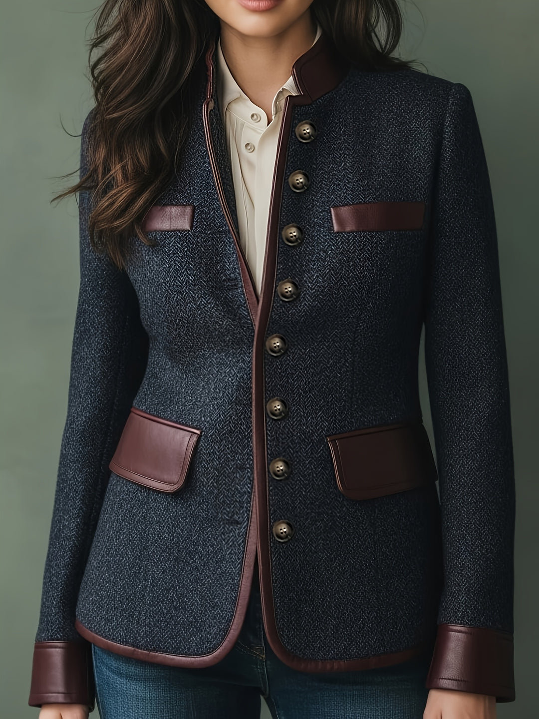 Clarina – Classic Stand-Collar Button Blazer Coat