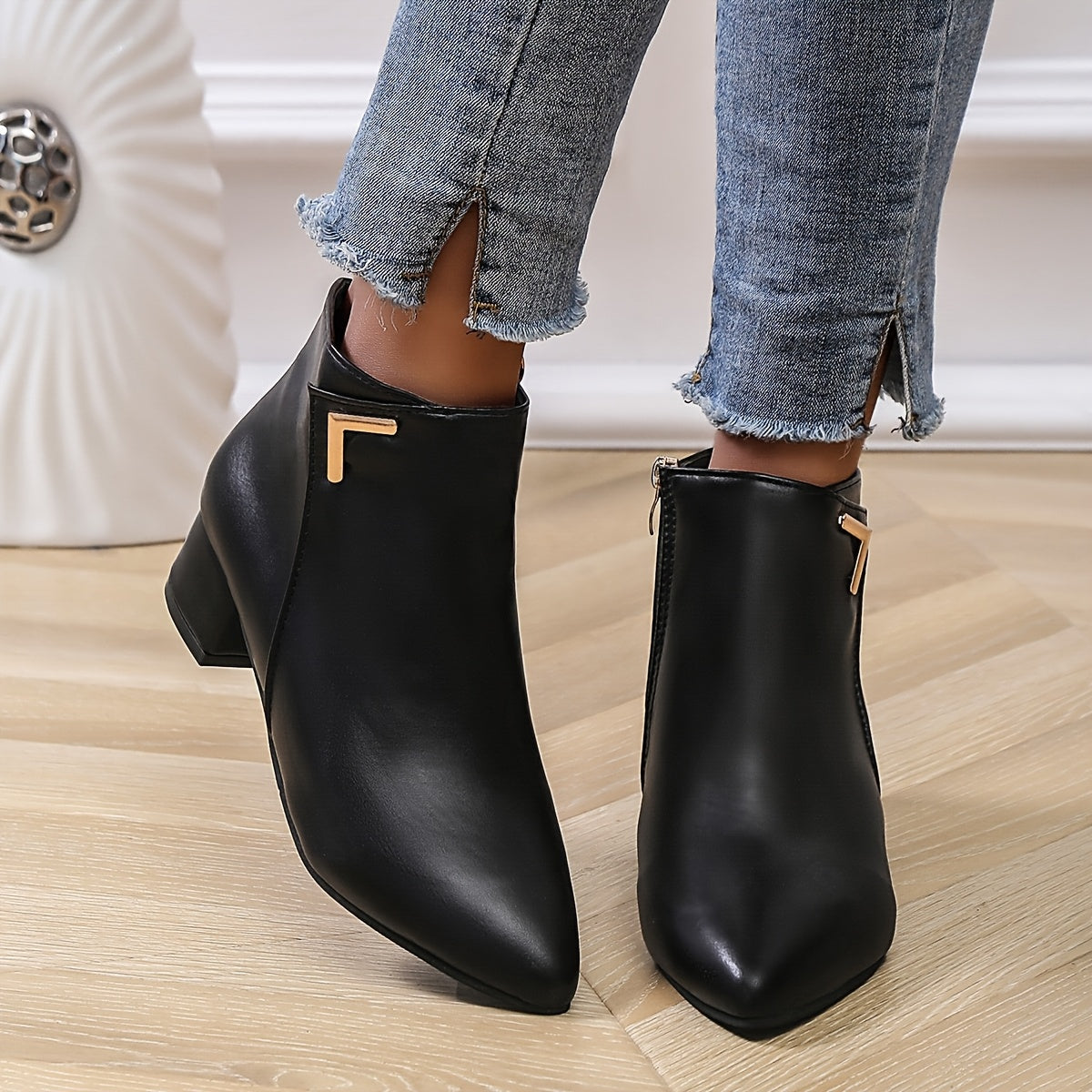 Hannah | Women’s Elegant Ankle Boots with Gold Zipper