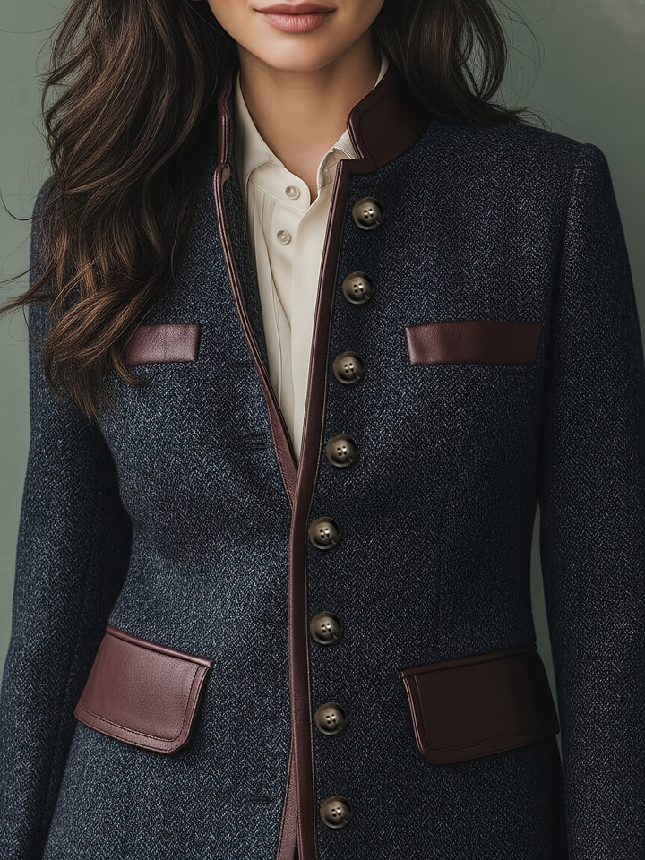 Clarina – Classic Stand-Collar Button Blazer Coat