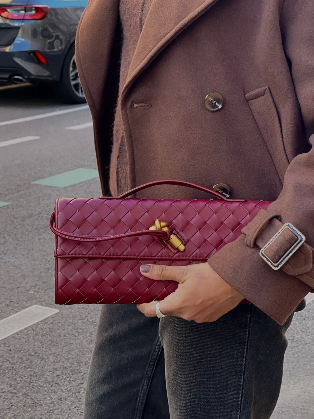 Women’s Woven Leather Crossbody Clutch