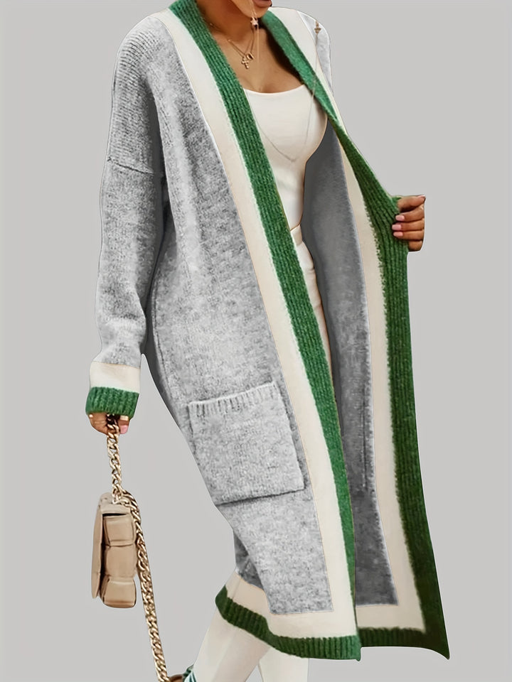 ARLENE™ Long Knitted Contrast Trim Cardigan