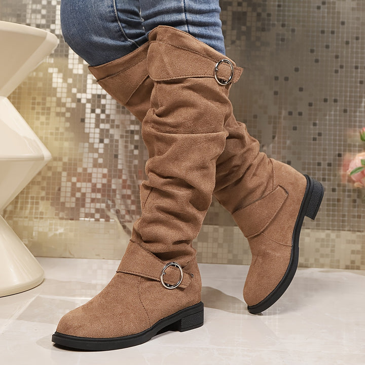 Women's  Knee-High Boots Buckle Belt – Soft Suede