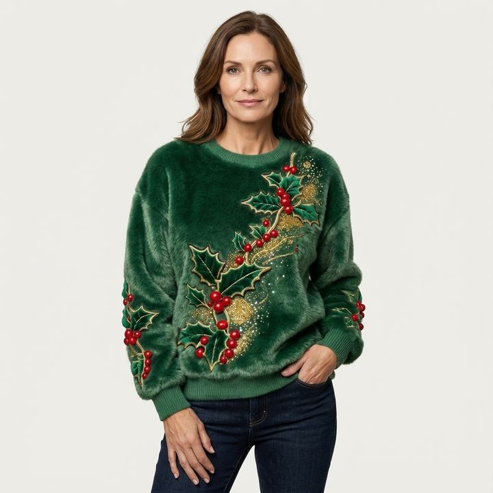 Emma - Plush Christmas Holly Sweater