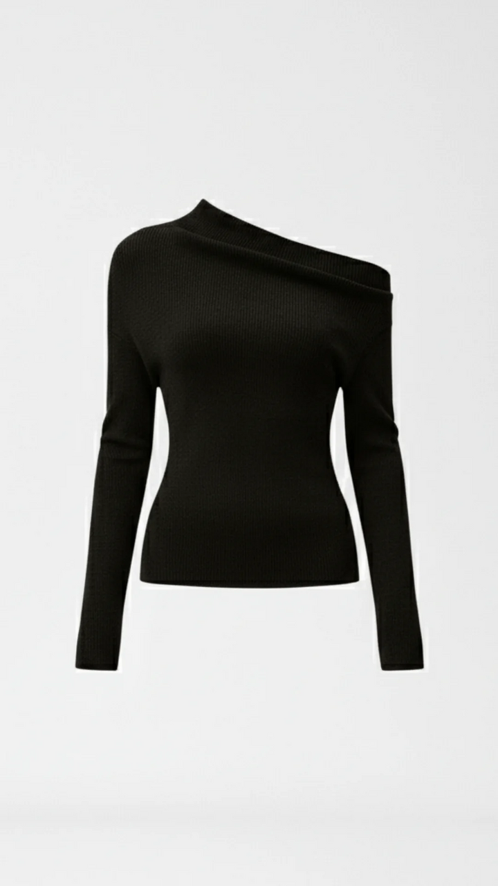 Ribbed Asymmetric Long Sleeve