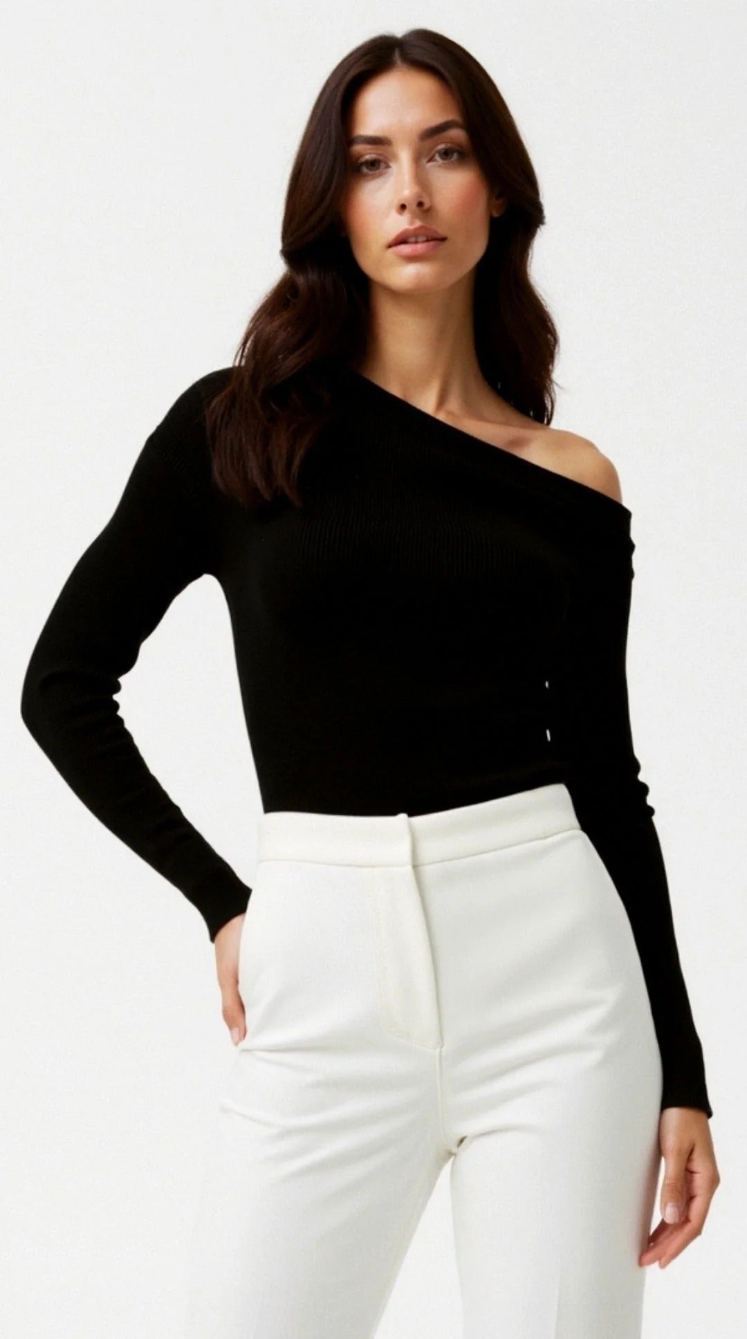Ribbed Asymmetric Long Sleeve