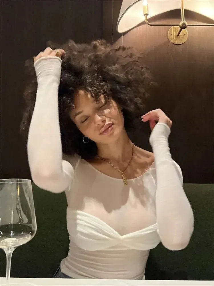 Sheer Mesh Ruched Top