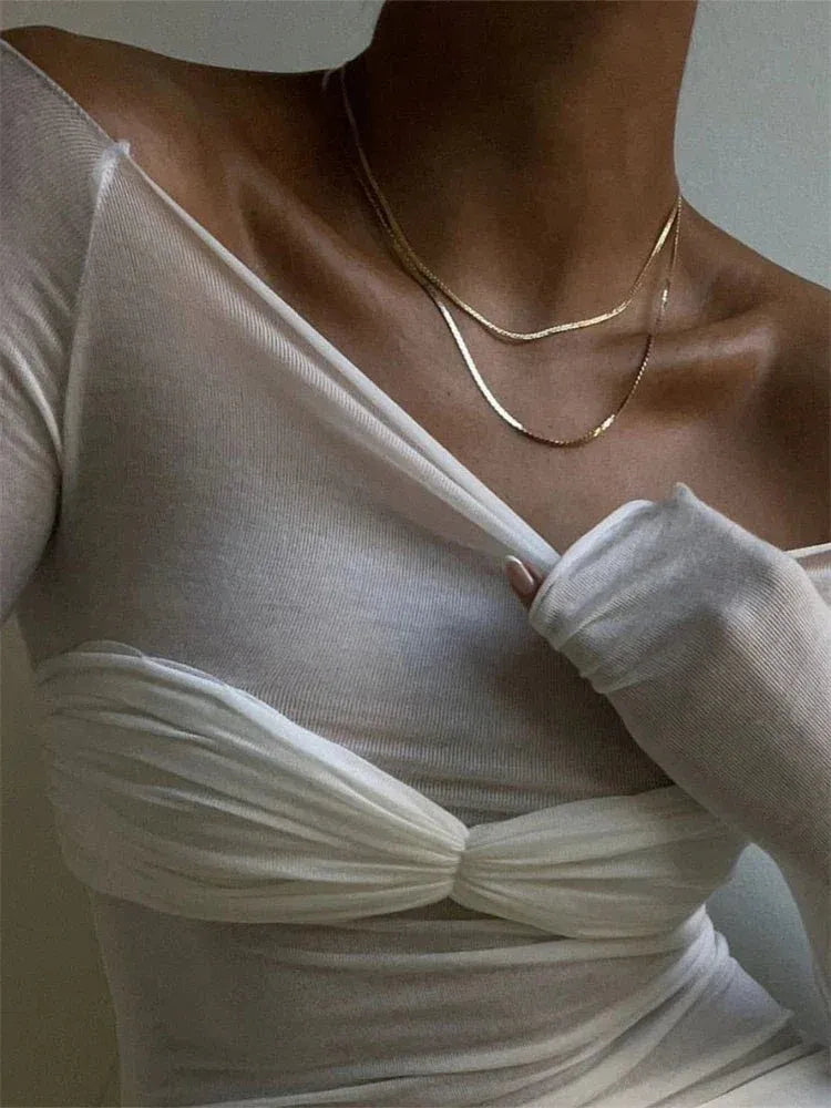 Sheer Mesh Ruched Top