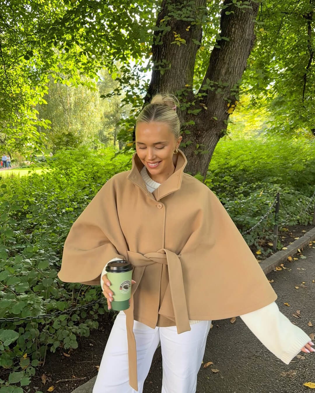 High-Neck Belted Cape Jacket