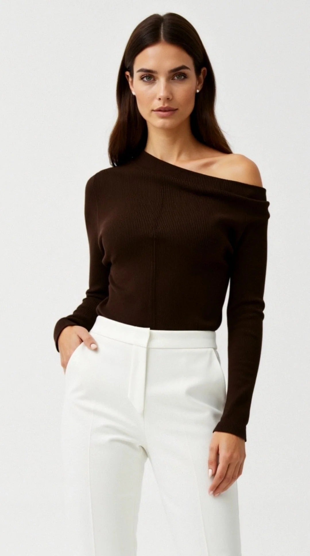 Ribbed Asymmetric Long Sleeve