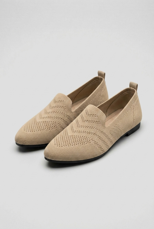 Women’s Beige Breathable Knit Slip-On Trainers
