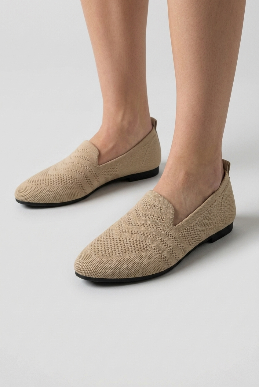 Women’s Beige Breathable Knit Slip-On Trainers